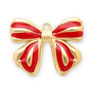 Roestvrij stalen (RVS) Stainless steel bedels strik Gold-red