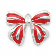 Roestvrij stalen (RVS) Stainless steel bedels strik Silver-red