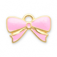 Roestvrij stalen (RVS) Stainless steel bedels strik Gold-pink