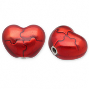 Roestvrij stalen (RVS) Stainless steel kralen hart Silver-red