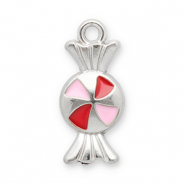Roestvrij stalen (RVS) Stainless steel bedels snoepje Silver-red-pink