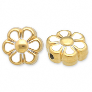 Roestvrij stalen (RVS) Stainless steel kralen bloem Gold-white