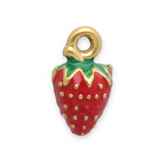 Roestvrij stalen (RVS) Stainless steel bedels aardbei Gold-red-green