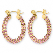 Roestvrij stalen (RVS) Stainless steel oorbellen / creolen met strass Gold-pink