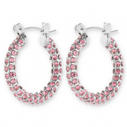 Roestvrij stalen (RVS) Stainless steel oorbellen / creolen met strass Silver-pink
