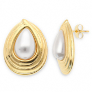 Roestvrij stalen (RVS) Stainless steel oorbellen / oorstekers druppel Gold-white
