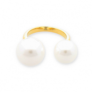 Roestvrij stalen (RVS) Stainless steel ringen parels Gold-white