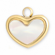 Roestvrij stalen (RVS) Stainless steel bedels schelp hart Gold-white