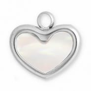 Roestvrij stalen (RVS) Stainless steel bedels schelp hart Silver-white