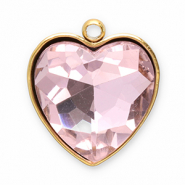 Roestvrij stalen (RVS) Stainless steel bedels facet hart Gold-pink