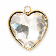 Roestvrij stalen (RVS) Stainless steel bedels facet hart Gold-crystal