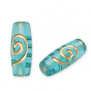 Acryl kralen tube Teal blue-gold