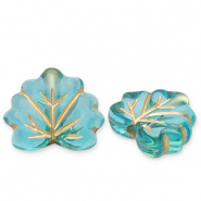 Acryl kralen blad Teal blue-gold