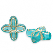 Acryl kralen bloem Teal blue-gold