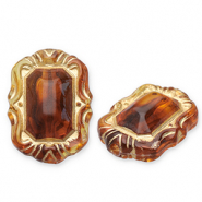 Acryl kralen rechthoek Cognac brown-gold