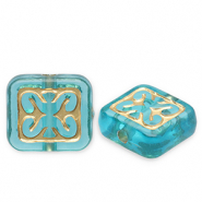 Acryl kralen rechthoek Teal blue-gold