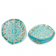 Acryl kralen disc irregular Teal blue-gold
