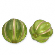 8 mm acryl kralen rond met lijnen Olive green-gold