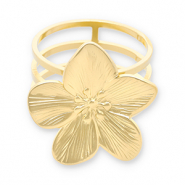 Roestvrij stalen (RVS) Stainless steel sjaal ringen bloem Gold