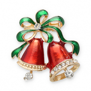 Broches kerstklokken Gold-red-green