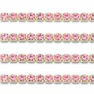 Roestvrij stalen (RVS) Stainless steel strass chain 3mm Gold-pink