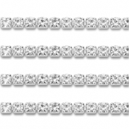 Roestvrij stalen (RVS) Stainless steel strass chain 3mm Silver-crystal