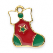 Roestvrij stalen (RVS) Stainless steel bedels kerstsok Gold-red-green-white