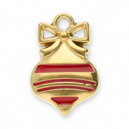 Roestvrij stalen (RVS) Stainless steel bedels kerstbal Gold-red