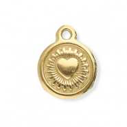Roestvrij stalen (RVS) Stainless steel bedels rond met hart Gold