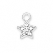 Roestvrij stalen (RVS) Stainless steel bedels ster met strass Silver-transparent