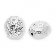 Roestvrij stalen (RVS) Stainless steel kralen ovaal met strass Silver-transparent