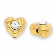 Roestvrij stalen (RVS) Stainless steel kralen hart met strass Gold-transparent