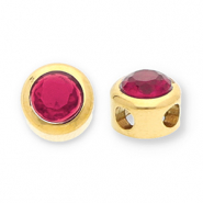 Roestvrij stalen (RVS) Stainless steel kralen disc met strass Gold-dark pink