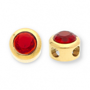 Roestvrij stalen (RVS) Stainless steel kralen disc met strass Gold-red