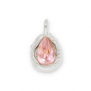 Roestvrij stalen (RVS) Stainless steel bedels druppel met facet Silver-light pink
