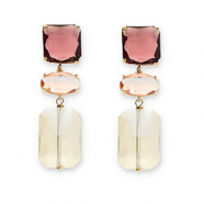 Oorbellen / oorstekers van Crystal Glass vierkant-ovaal-rechthoek Bordeaux-pink-sand beige