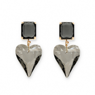 Oorbellen / oorstekers van Crystal Glass rechthoek-hart Dark grey-grey