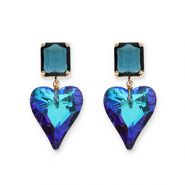 Oorbellen / oorstekers van Crystal Glass rechthoek-hart Petrol blue-multicolor blue AB coating