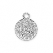 Bedels metaal rond met bloem Silver