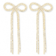 Brass TQ metaal oorbellen / oorstekers met strass strik Gold-crystal