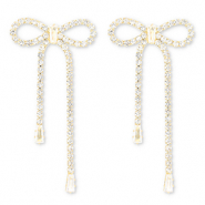Eco-brass&reg; metaal oorbellen / oorstekers met strass strik Gold-crystal