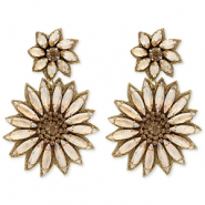 Trendy oorbellen / oorstekers met glaskralen bloemen Gold