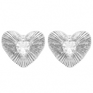 Roestvrij stalen (RVS) Stainless steel oorbellen / oorstekers hart Silver-crystal