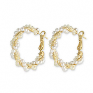 Trendy oorbellen kralen twisted White-gold