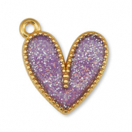 Bedels DQ metaal hart Glitter Lilac-Goud (nikkelvrij)