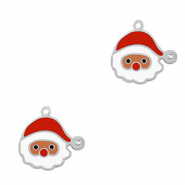 Roestvrij stalen (RVS) Stainless steel bedels Kerstman Silver-red