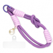 Trendy telefoonkoord met parel incl. bevestiging Purple-lilac-ivory white