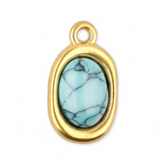 Roestvrij stalen (RVS) Stainless steel bedels ovaal met natuursteen howliet Gold-light blue