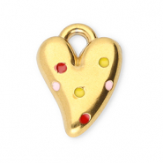Roestvrij stalen (RVS) Stainless steel bedels hart Gold-red-yellow