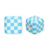 Acryl kralen vierkant met blokjes Blue-white